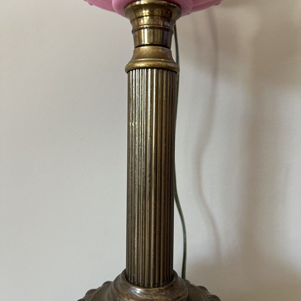 Antique Victorian Pink Cranberry Milk Glass Oil Lantern Electric Parlor Lamp - Picture 10 of 14
